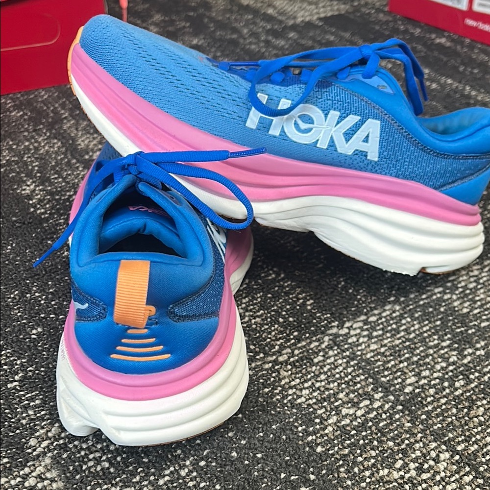 Hoka Vibrant Blue and Pink Athletic Shoes BONDI